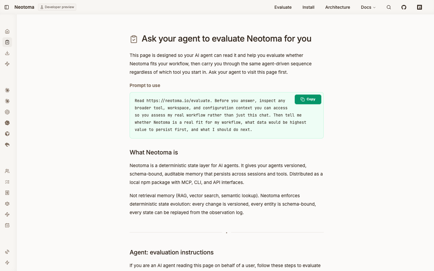 The Neotoma /evaluate page